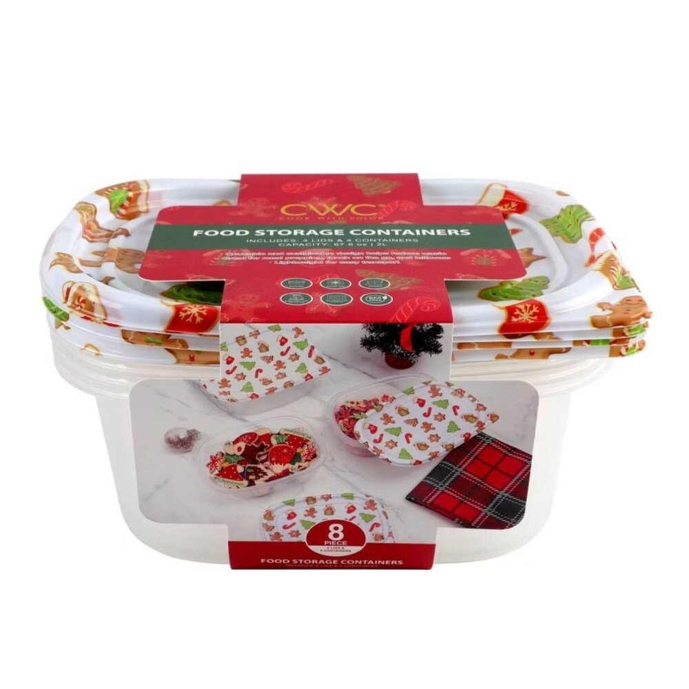 Cook With Color 4 Pack 8 Cup Printed Holiday Theme Food Storage Containers
